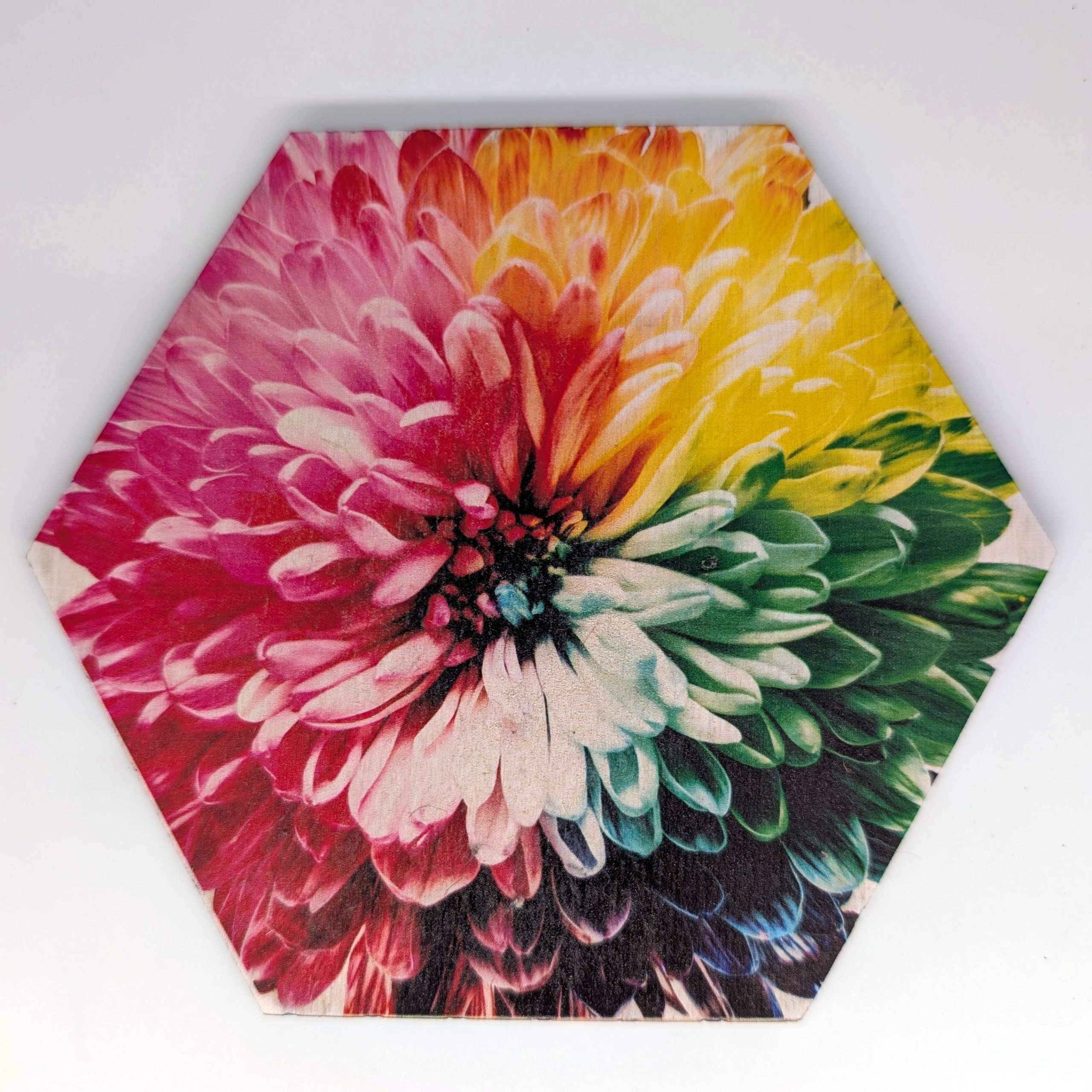 Pop art hex wall tile, licensed art reproduction, UV printed on Baltic birch wood by HexWallTiles