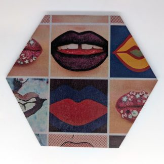 Pop art hex wall tile, licensed art reproduction, UV printed on Baltic birch wood by HexWallTiles