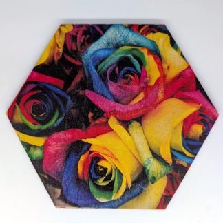 Pop art hex wall tile, licensed art reproduction, UV printed on Baltic birch wood by HexWallTiles