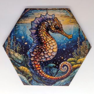Stained glass style hex wall tile, UV printed on Baltic birch wood by HexWallTiles