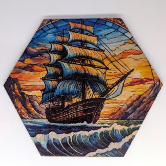 Stained glass style hex wall tile, UV printed on Baltic birch wood by HexWallTiles