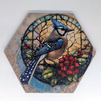 Stained glass style hex wall tile, UV printed on Baltic birch wood by HexWallTiles