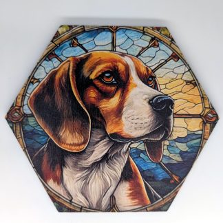 Stained glass style hex wall tile, UV printed on Baltic birch wood by HexWallTiles