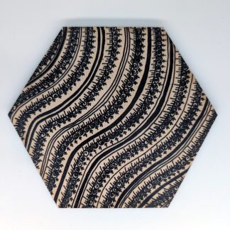 Hand-drawn henna wave pattern hex wall tile by Bridget Koonce, UV printed on Baltic birch wood by HexWallTiles