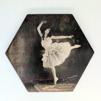 Black and white ballerina hex tile, 6-inch size, reproducing a Fleckenstein photograph