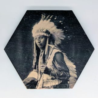 Sioux portrait hex tile, 6-inch size, reproducing an 1899 photograph of George Little Wound