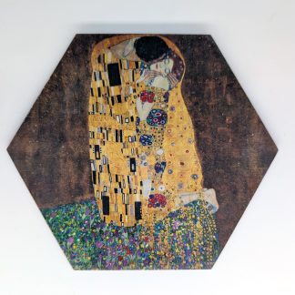 Gold art nouveau hex tile, 6-inch size, reproducing Klimt's The Kiss