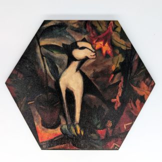 Expressionist cat hex tile, 6-inch size, reproducing Maetzel-Johannsen's Cat with Cactus Flower