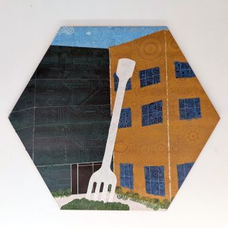 fork landmark hex tile depicting Springfield's giant stainless steel fork sculpture